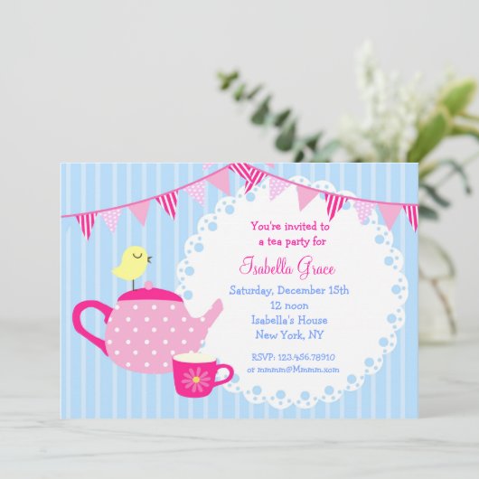Tea Party Birthday Invitations Kaart (Staand voorkant)