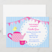 Tea Party Birthday Invitations Kaart (Voorkant / Achterkant)