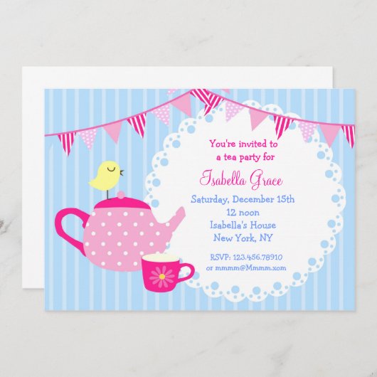 Tea Party Birthday Invitations Kaart (Voorkant / Achterkant)