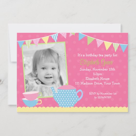 Tea Party Birthday Invitations Kaart (Voorkant)
