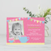 Tea Party Birthday Invitations Kaart (Staand voorkant)