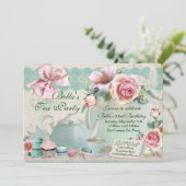 Tea Party Birthday Invitations Kaart (Staand voorkant)