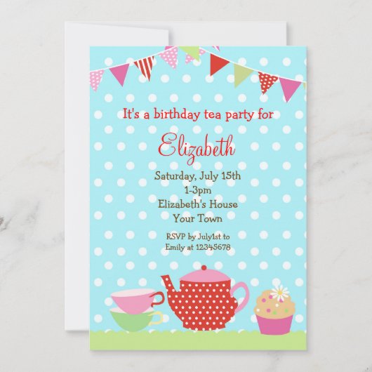 Tea Party Birthday Invitations Kaart (Voorkant)