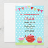 Tea Party Birthday Invitations Kaart (Voorkant / Achterkant)