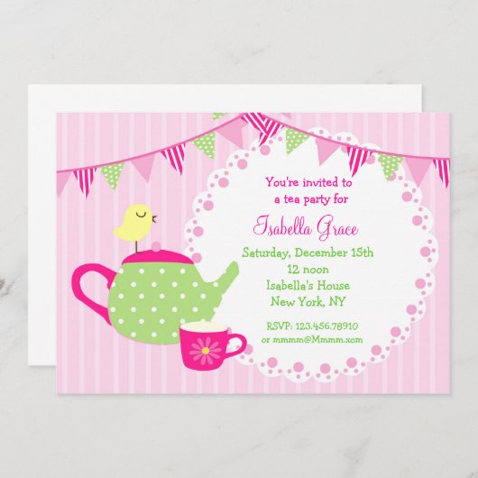 Tea Party Birthday Invitations Kaart (Voorkant / Achterkant)