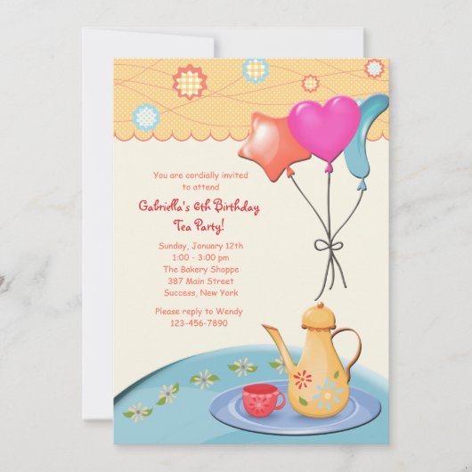 Tea Party Birthday Invitations Kaart (Voorkant)