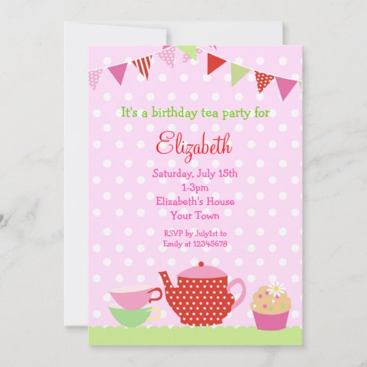 Tea Party Birthday Invitations Kaart (Voorkant)
