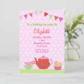 Tea Party Birthday Invitations Kaart (Staand voorkant)
