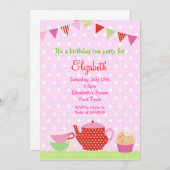 Tea Party Birthday Invitations Kaart (Voorkant / Achterkant)