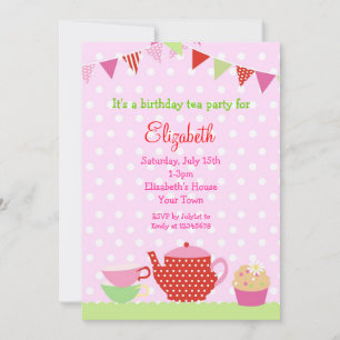 Tea Party Birthday Invitations Kaart