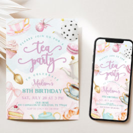 Tea Party Birthday Invite, Par-tea Invite, Girls Kaart