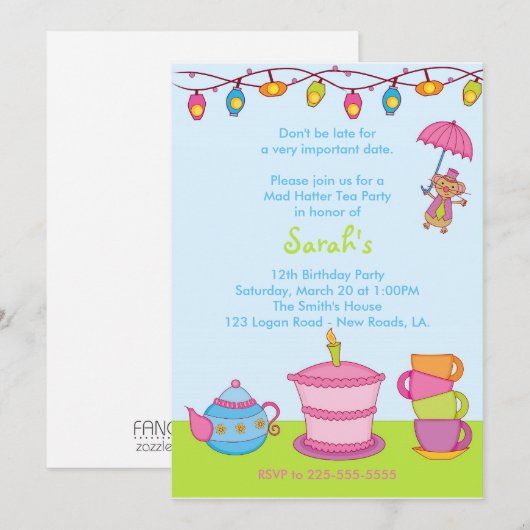 Tea Party Birthday Kaart (Voorkant / Achterkant)