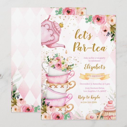 Tea Party Birthday Kaart (Voorkant / Achterkant)