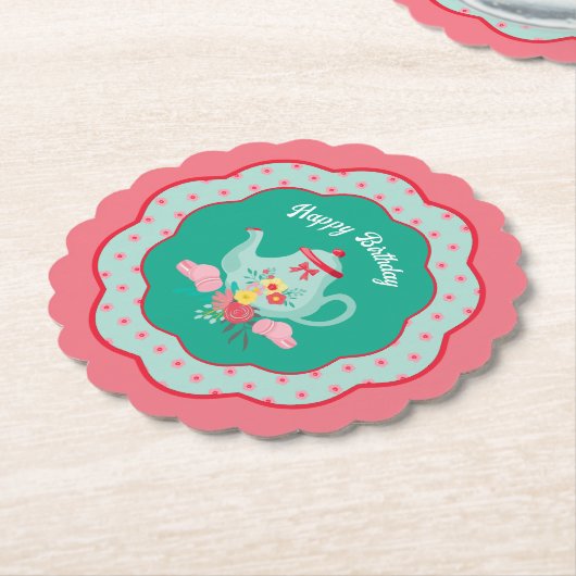 Tea Party Birthday Kartonnen Onderzetters (Gekanteld)