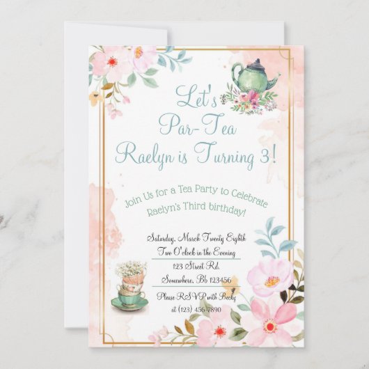 Tea Party Birthday nodigt Kaart (Voorkant)