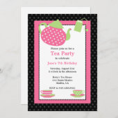 Tea Party Birthday Party Invitation Kaart (Voorkant / Achterkant)