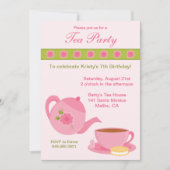 Tea Party Birthday Party Invitation Kaart (Voorkant)