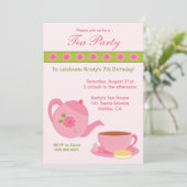 Tea Party Birthday Party Invitation Kaart (Staand voorkant)