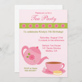 Tea Party Birthday Party Invitation Kaart (Voorkant / Achterkant)