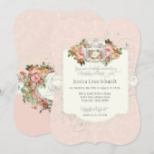 Tea Party Birthday Party Waterverf Elegant Rozen Kaart (Voorkant / Achterkant)