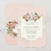 Tea Party Birthday Party Waterverf Elegant Rozen Kaart (Voorkant / Achterkant)