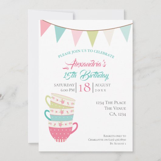 Tea Party Birthday - persoonlijk kleurig Kaart (Voorkant)