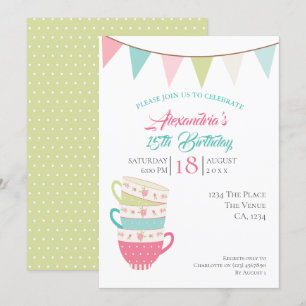 Tea Party Birthday - persoonlijk kleurig Kaart