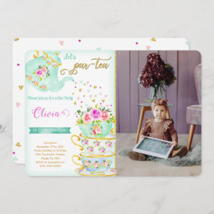 Tea Party Birthday Photo Invitation Kaart