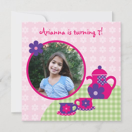 Tea Party Birthday Photo Invitation Kaart (Voorkant)