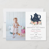 Tea Party Birthday Photo Invitation Kaart (Voorkant)
