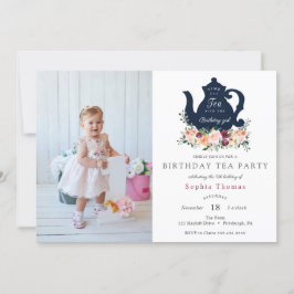 Tea Party Birthday Photo Invitation Kaart