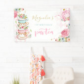 Tea Party Birthday Pink Floral Par-tea Welcome Spandoek (Insitu)