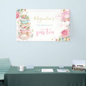 Tea Party Birthday Pink Floral Par-tea Welcome Spandoek (Beurs)