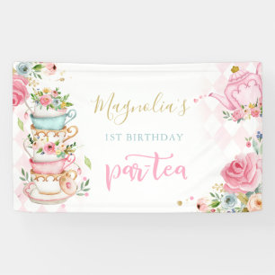 Tea Party Birthday Pink Floral Par-tea Welcome Spandoek