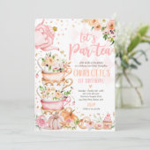 Tea Party Birthday Pumpkin Autumn Floral Par-tea Kaart (Staand voorkant)