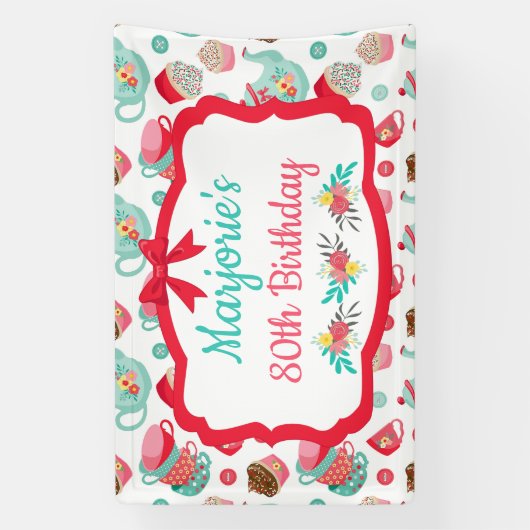 Tea Party Birthday Spandoek (Verticaal)