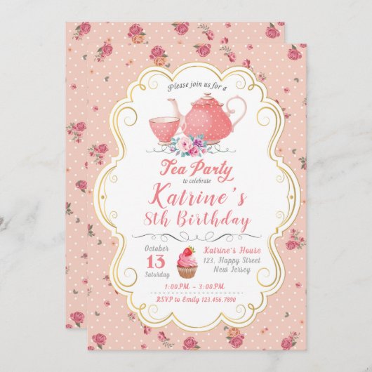 Tea Party Birthday. Tea Party Baby shower Kaart (Voorkant / Achterkant)