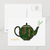 Tea Party - Black Teapot tekstontwerp Uitnodiging Briefkaart (Voorkant / Achterkant)