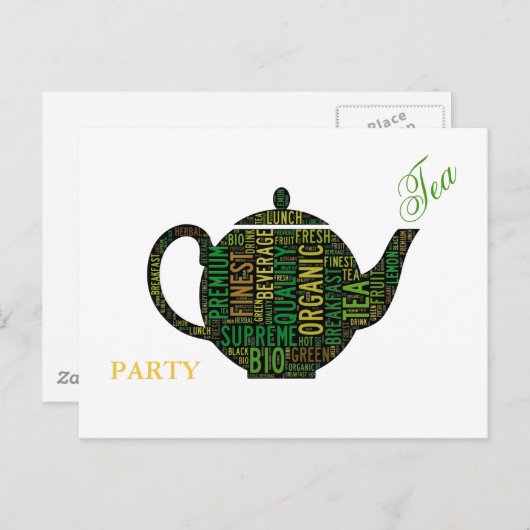 Tea Party - Black Teapot tekstontwerp Uitnodiging Briefkaart (Voorkant / Achterkant)