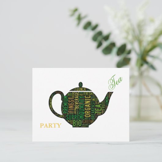 Tea Party - Black Teapot tekstontwerp Uitnodiging Briefkaart (Staand voorkant)