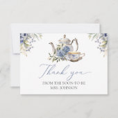 Tea Party Blauw Bloemen Waterverf Vrijgezellenfees Bedankkaart (Voorkant)