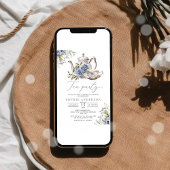 Tea Party Blauw Bloemen Waterverf Vrijgezellenfees Kaart