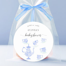 Tea Party Blauw China Kant Leuk Jongen Baby shower Ronde Sticker