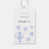 Tea Party Blauw China Wit Kant Jongen Baby shower Cadeaulabel (Voorkant)