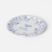 Tea Party Blauwe Bloemen Vrijgezellenfeest Papieren Bordje (Gekanteld)