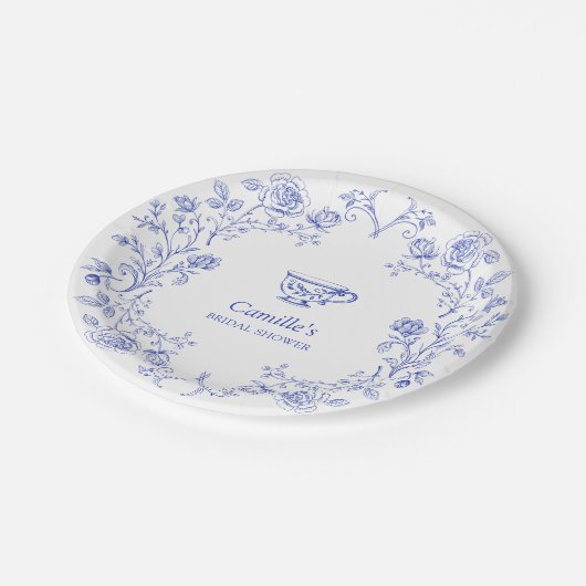 Tea Party Blauwe Bloemen Vrijgezellenfeest Papieren Bordje (Gekanteld)