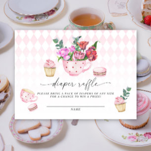 Tea party bloemen baby shower luierverloting informatiekaartje