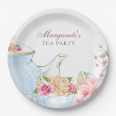 Tea Party Bloemen Elegant Gepersonaliseerd Papieren Bordje (Voorkant)