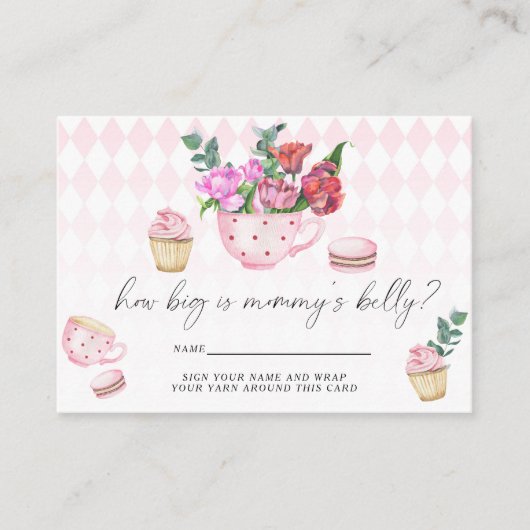 Tea Party Bloemen Hoe groot is de buik van mama Informatiekaartje (Voorkant)