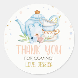 Tea Party Blue Baby shower Favor Brewing Floral Cl Ronde Sticker